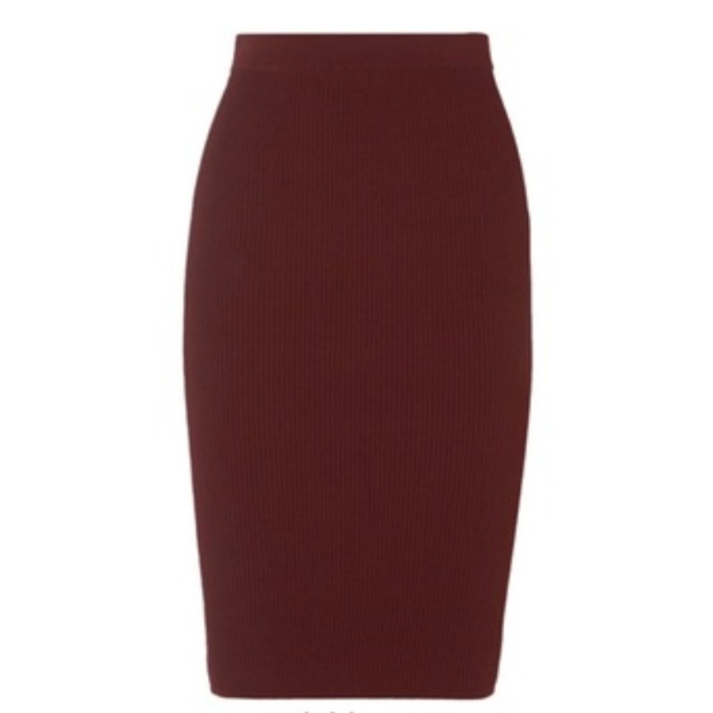 Vince Ribbed Knit Pull-On Midi Pencil Skirt – Maroon / Burgundy Large Orig. $275